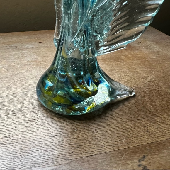 Handblown Glass Angel Praying Figurine Art Glass Blue Yellow Swirls - Picture 4 of 8